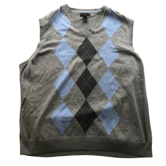 Club Room Mens Vest Sweater Size XXL Argyle Knit V-Neck Pullover Gray Classic - Picture 1 of 8
